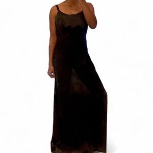 women’s black sheer maxi dress gown 90s Y2K luxeglam runway